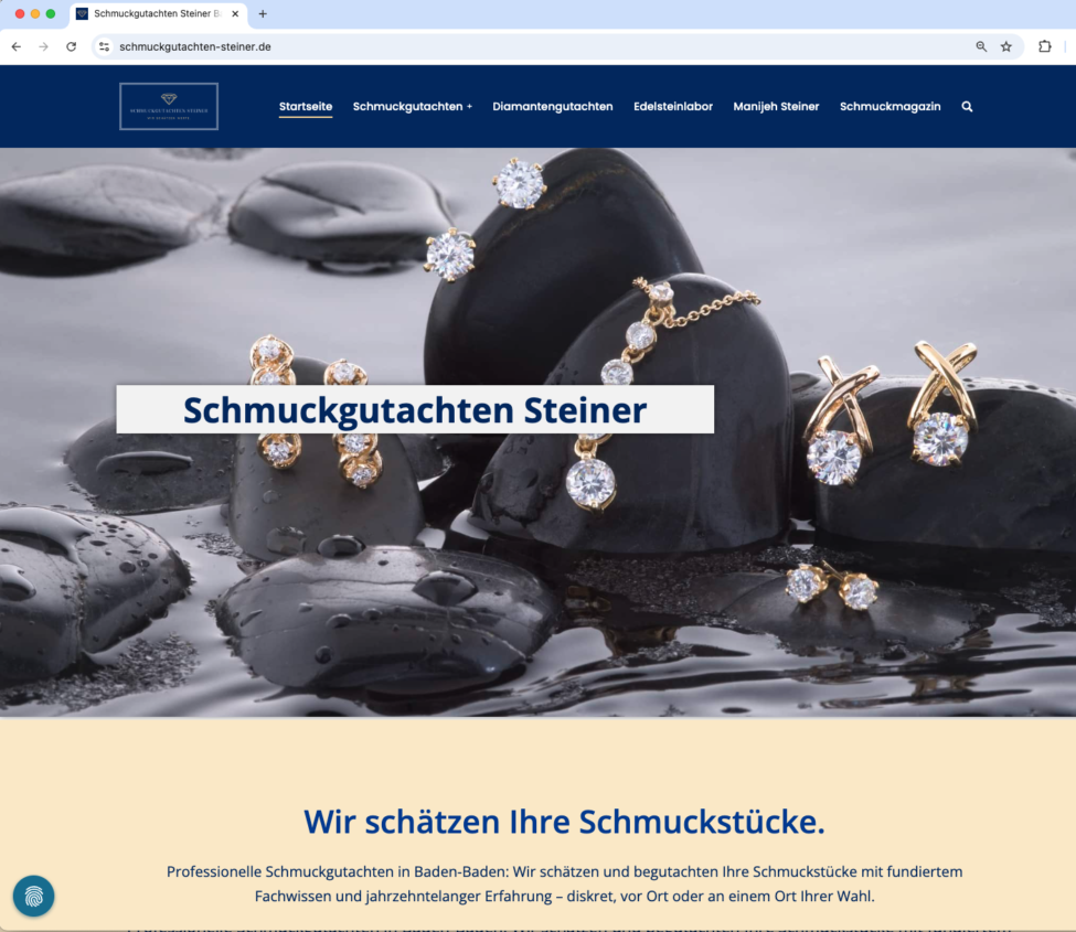 Startseite der Website von Schmuckgutachten Steiner in Baden-Baden
